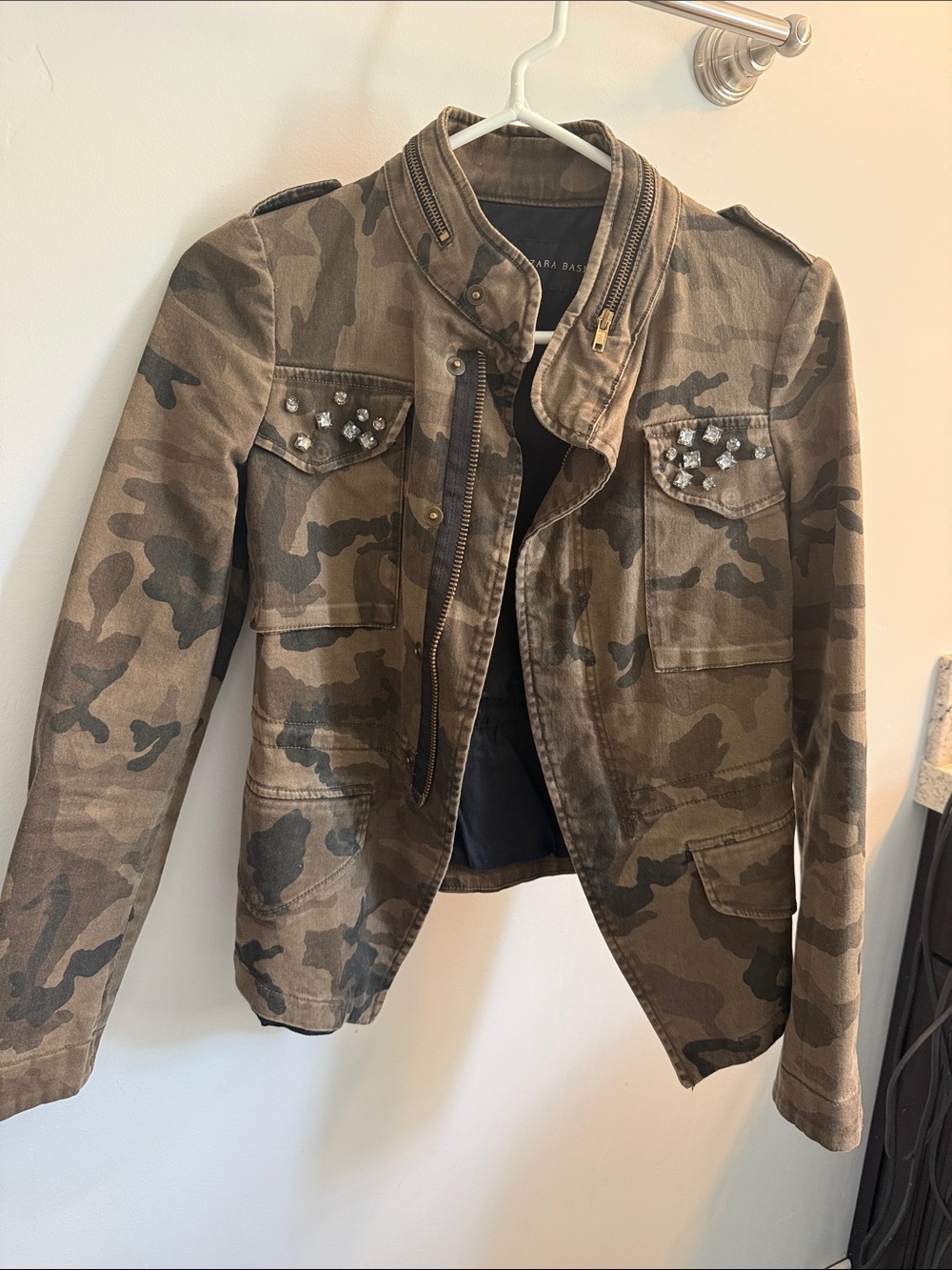 Zara Brown & Green Camo Utility Jacket with Studded Pockets